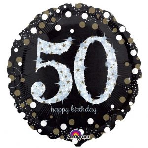 50 jaar folieballon zwart glitter