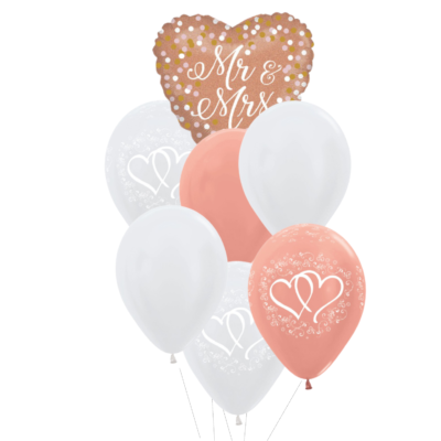 Mr&Mrs heliumballon trosje rose gold wit