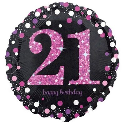 folieballon 21 zwart roze glitter