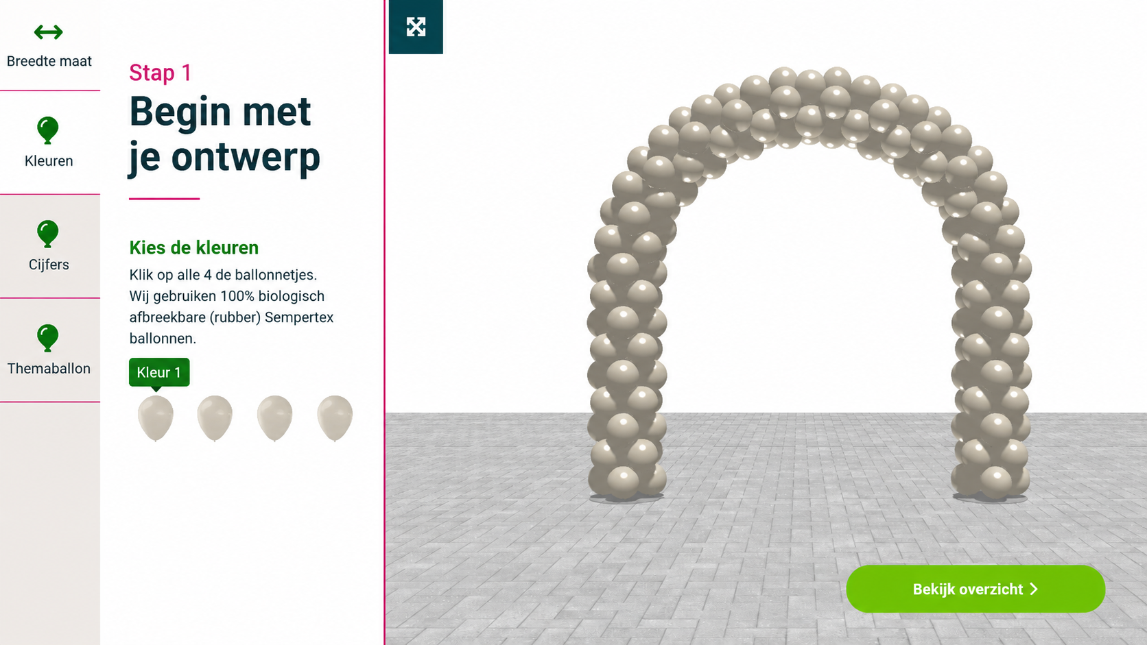 ballonnenboog online ontwerpen - beginscherm