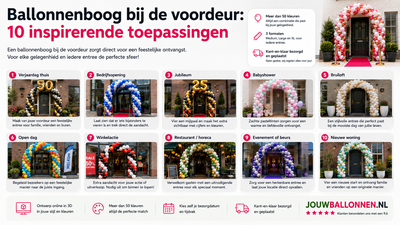 een ballonnenboog bij de voordeur