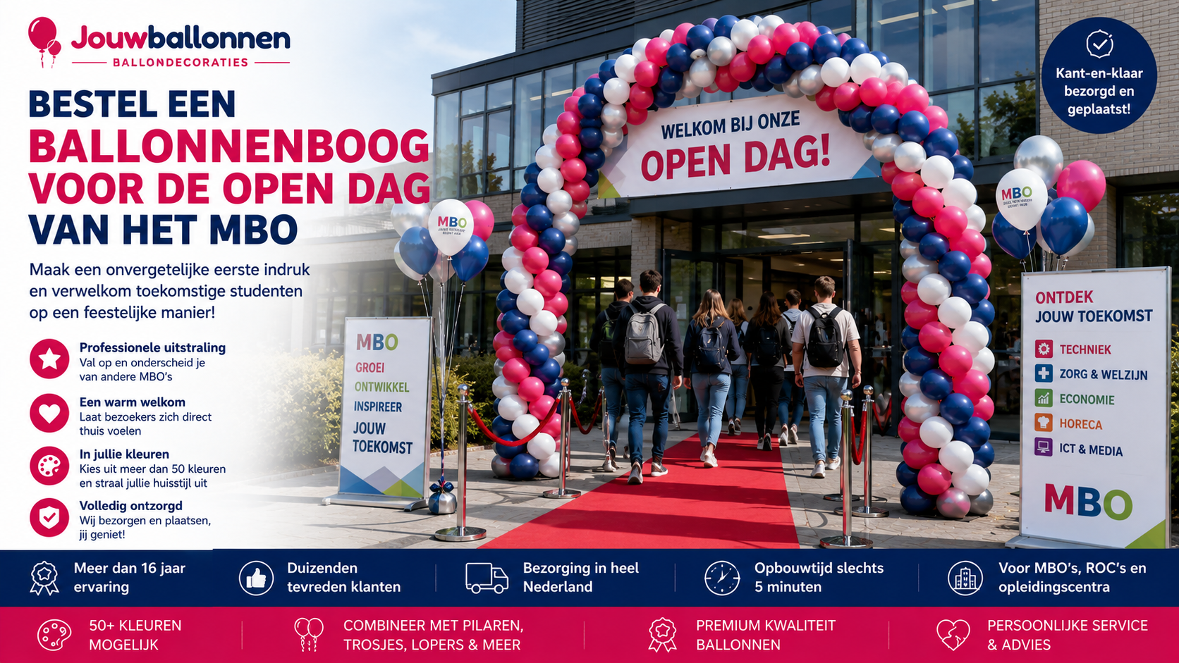 een ballonnenboog voor de open dag van het MBO