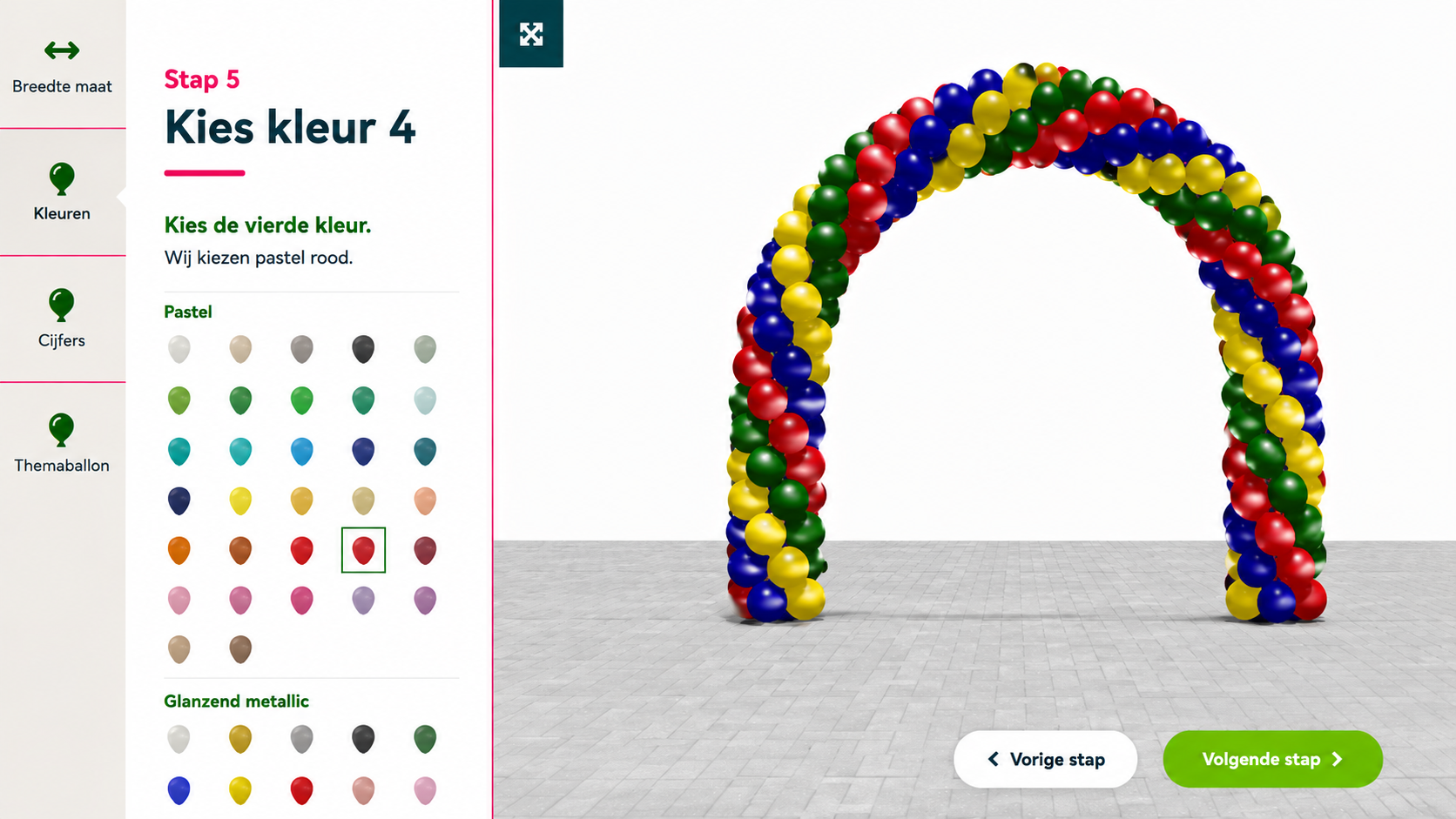 kies kleur 4 van de 3D-configurator van de ballonnenboog
